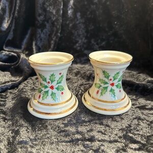 Lenox Holly and Berry Candle Holders with Gold Accents
